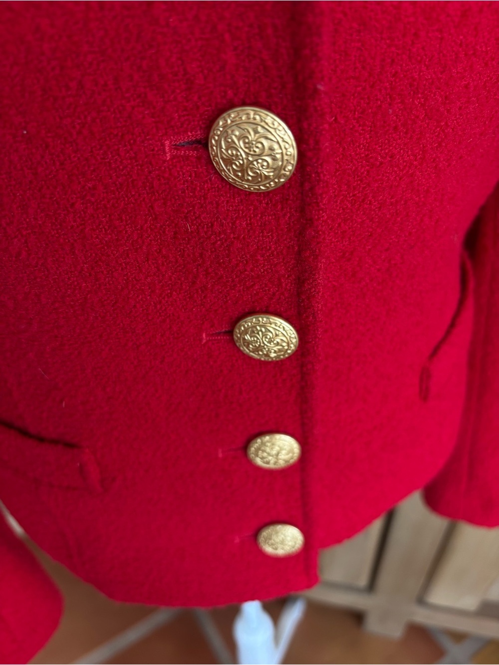 Virgin Wool Red Gold Button Blazer XS Military Luxe Holiday Y2K The Limited Fall - Picture 8 of 13